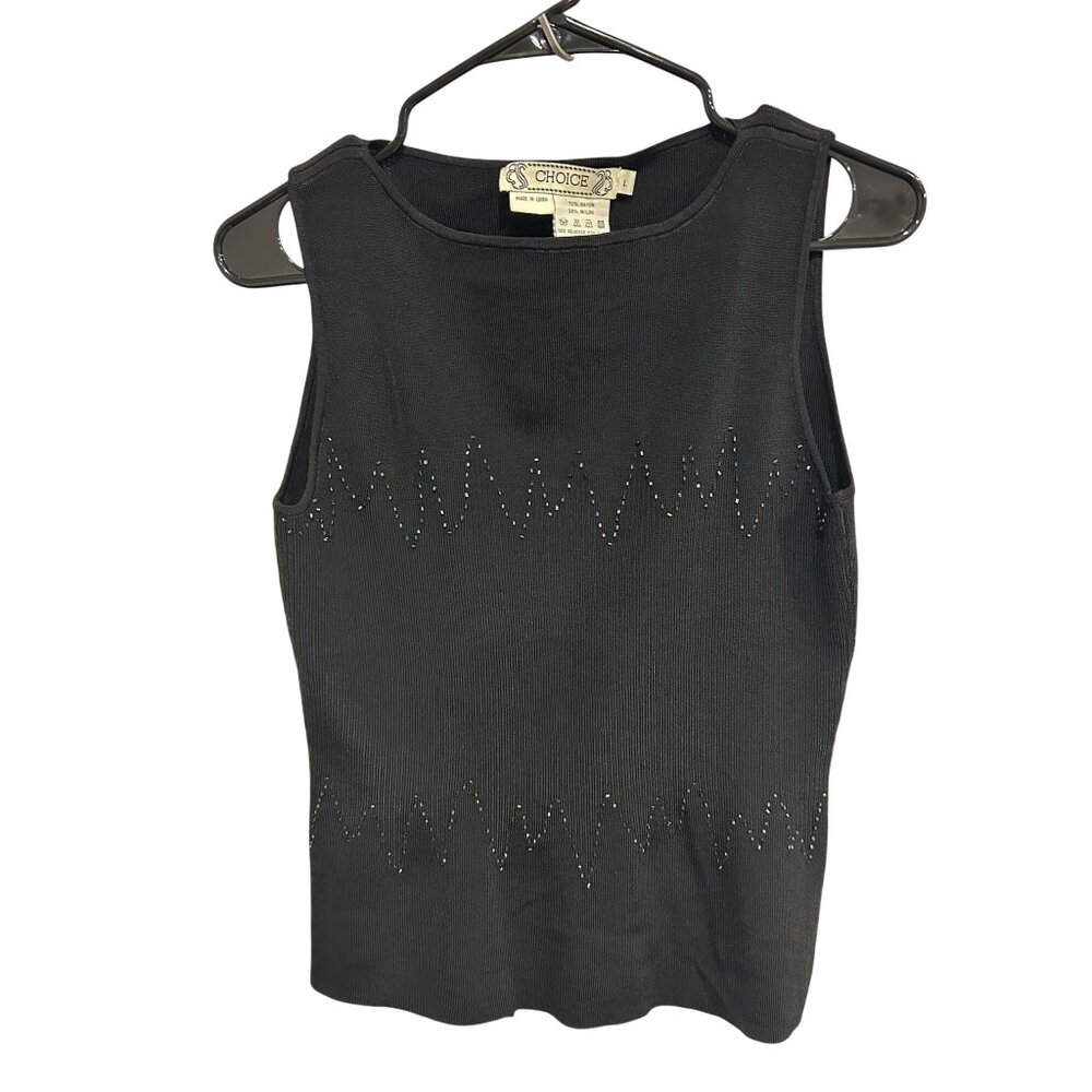 Choice Rhinestone Zigzag Design Sleeveless Knit Tank Top Size L Casual Comfy